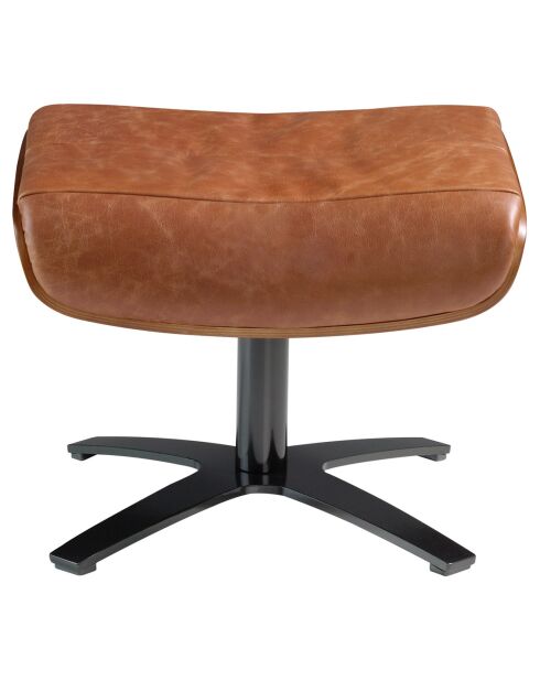 Pouf rembourré en Cuir camel/noir  - 52x42x39 cm