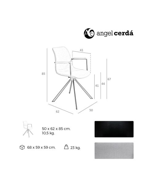 Fauteuil pivotant gris/noyer/noir  - 50x62x85 cm