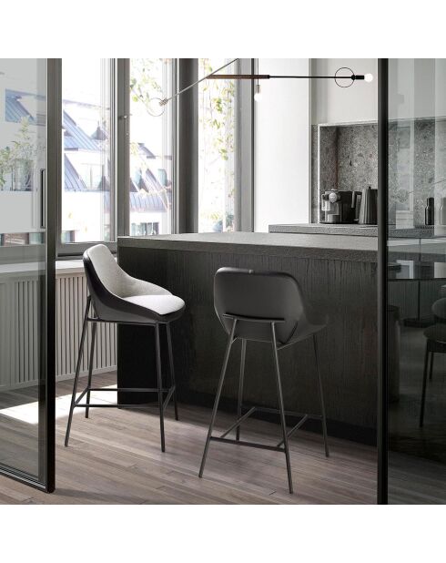 Tabouret en tissu et éco-cuir gris/noir  - 51x50x90 cm