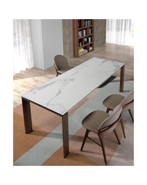 Table de salle à manger plateau en Porcelaine extensible marbre blanc - 180x90x75 cm