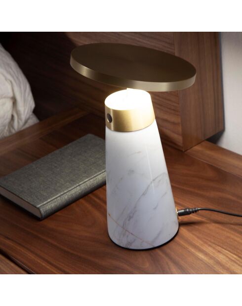 Lámpara de mesa blanca/dorada - 16x16 cm