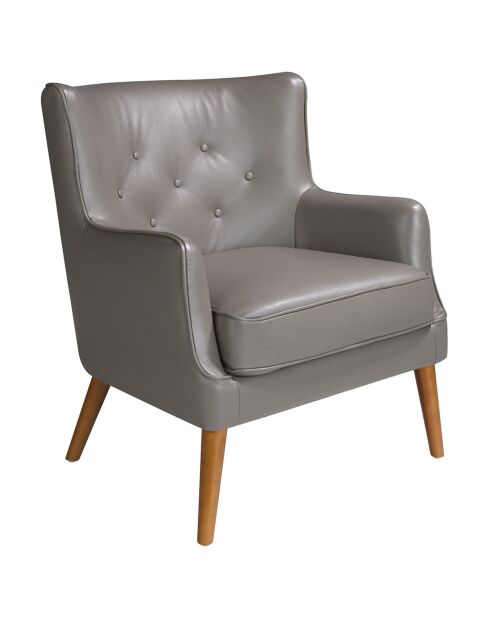 Fauteuil en cuir avec dossier gris/noyer - 75x80x89 cm