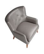 Fauteuil en cuir avec dossier gris/noyer - 75x80x89 cm