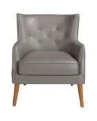 Fauteuil en cuir avec dossier gris/noyer - 75x80x89 cm