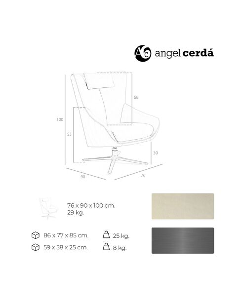 Fauteuil pivotant avec coussin appuie tête taupe/gris foncé  - 76x90x100 cm