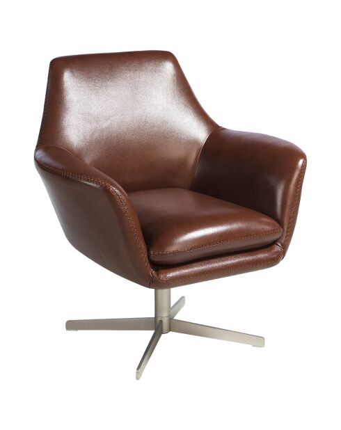 Fauteuil pivotant en Cuir acier/cognac - 82x74x85 cm