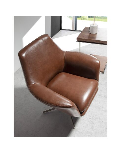 Fauteuil pivotant en Cuir acier/cognac - 82x74x85 cm