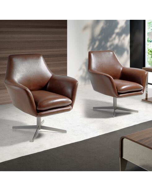 Fauteuil pivotant en Cuir acier/cognac - 82x74x85 cm