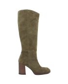Bottes en Velours de Cuir Dolce kaki - Talon 8.5 cm