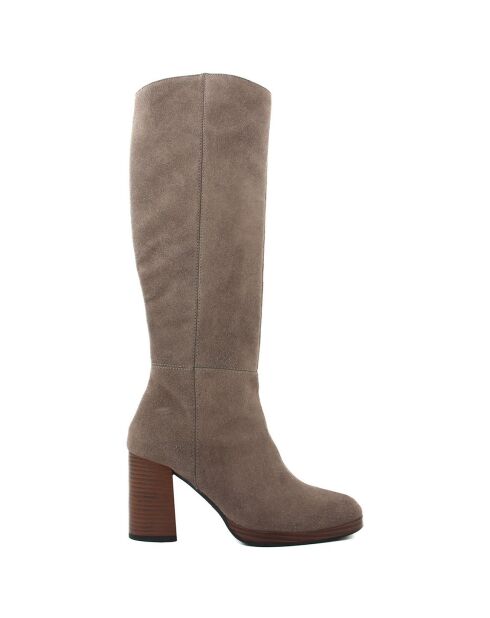 Bottes en Velours de Cuir Dolce taupe - Talon 8.5 cm
