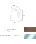 Table d'appoint avec plateau triangulaire fixe noyer/verre - 45x39x42 cm