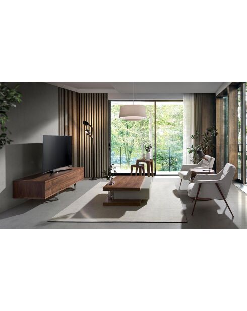 Fauteuil tissu blanc/marron - 78x76x77 cm