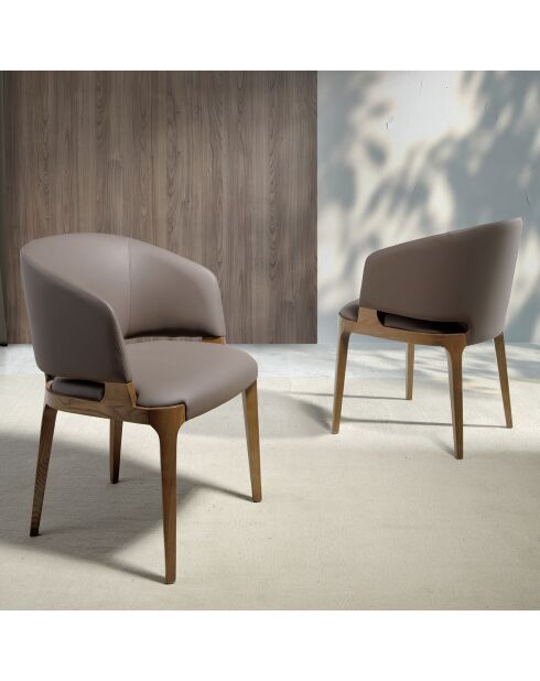 Chaise de salle à manger en Cuir noyer/vison - 57x58x76 cm