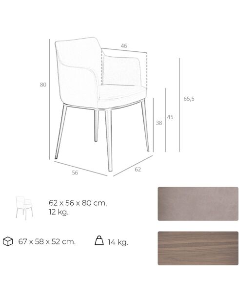 Chaise de salle à manger en tissu vison/noir  - 56x62x80 cm