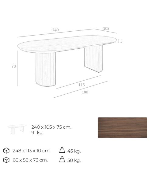 Fester Esstisch mit ovaler Nussbaumplatte - 240x105x75 cm