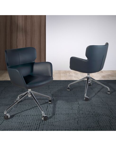 Chaise de bureau pivotante avec accoudoirs gris/bleu  - 58x59x80 cm