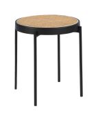 Table d'appoint ronde plateau en rotin naturel/noir  - 52x52x52 cm