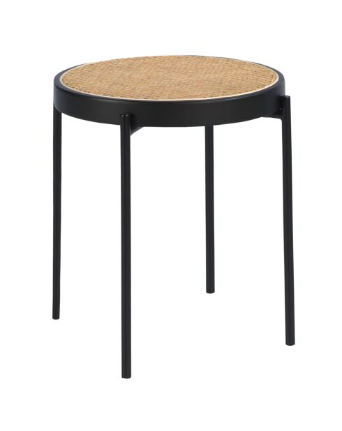 Mesa auxiliar redonda con tapa de ratán natural/negro - 52x52x52 cm