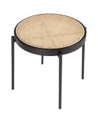 Table d'appoint ronde plateau en rotin naturel/noir  - 52x52x52 cm