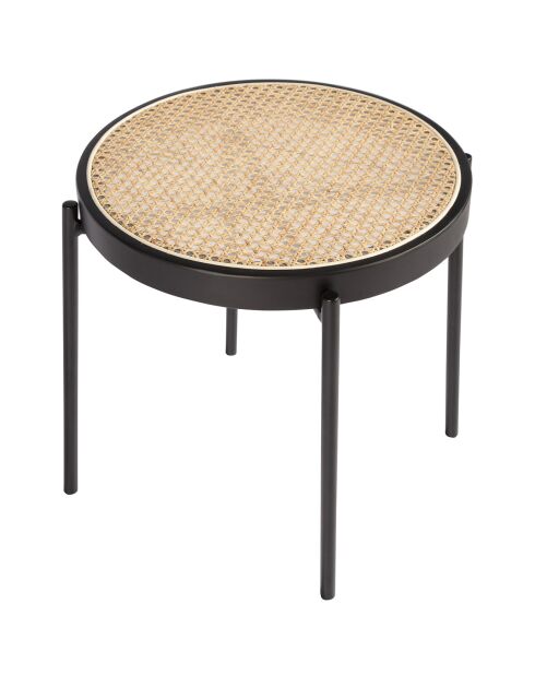 Mesa auxiliar redonda con tapa de ratán natural/negro - 52x52x52 cm