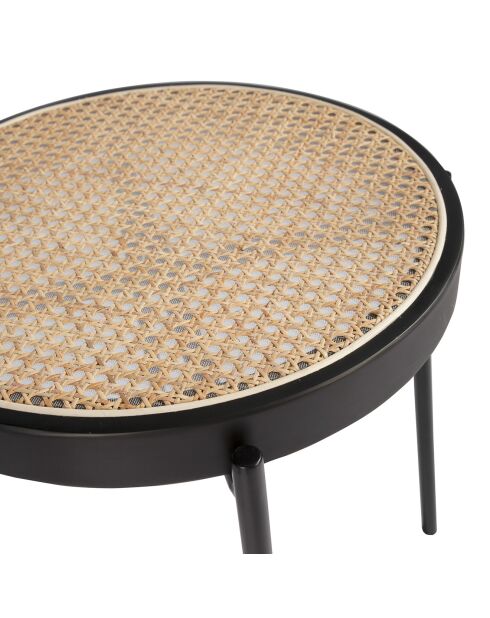 Mesa auxiliar redonda con tapa de ratán natural/negro - 52x52x52 cm