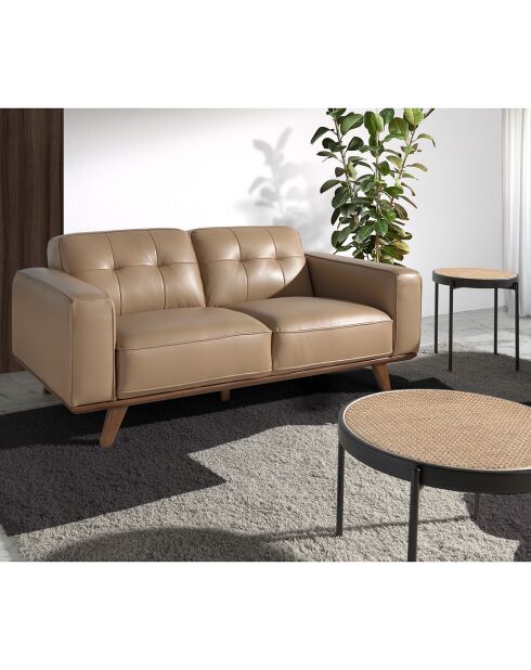 Mesa auxiliar redonda con tapa de ratán natural/negro - 52x52x52 cm
