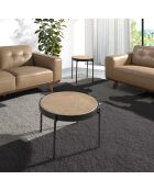 Table d'appoint ronde plateau en rotin naturel/noir  - 52x52x52 cm