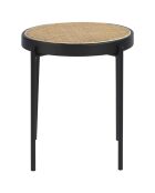 Table d'appoint ronde plateau en rotin naturel/noir  - 52x52x52 cm