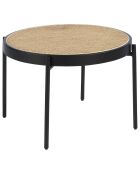 Table basse ronde plateau en rotin naturel/noir - 66x66x40 cm