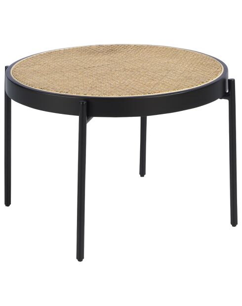 Table basse ronde plateau en rotin naturel/noir - 66x66x40 cm