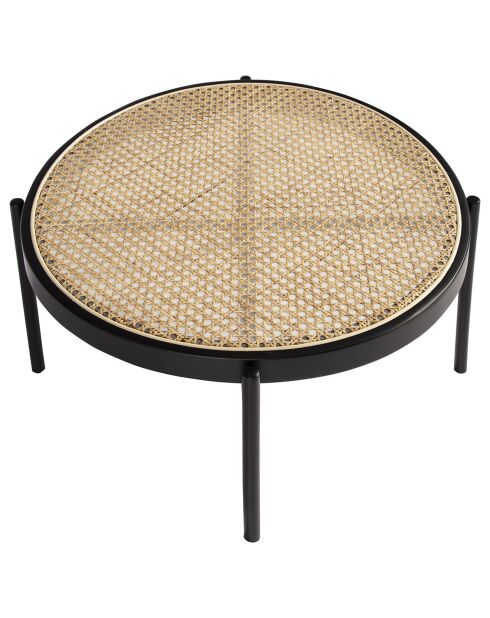 Table basse ronde plateau en rotin naturel/noir - 66x66x40 cm