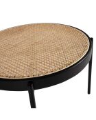 Table basse ronde plateau en rotin naturel/noir - 66x66x40 cm