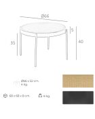 Table basse ronde plateau en rotin naturel/noir - 66x66x40 cm