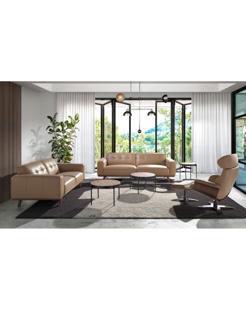 Runder Couchtisch mit natürlicher/schwarzer Rattanplatte - 66x66x40 cm