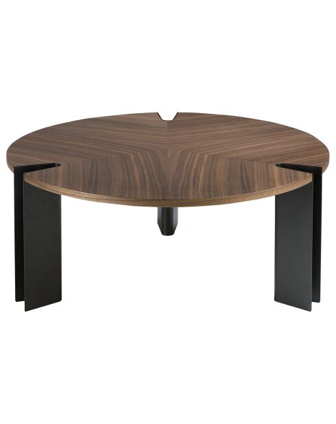 Table basse ronde noyer/noir - 90x90x36 cm