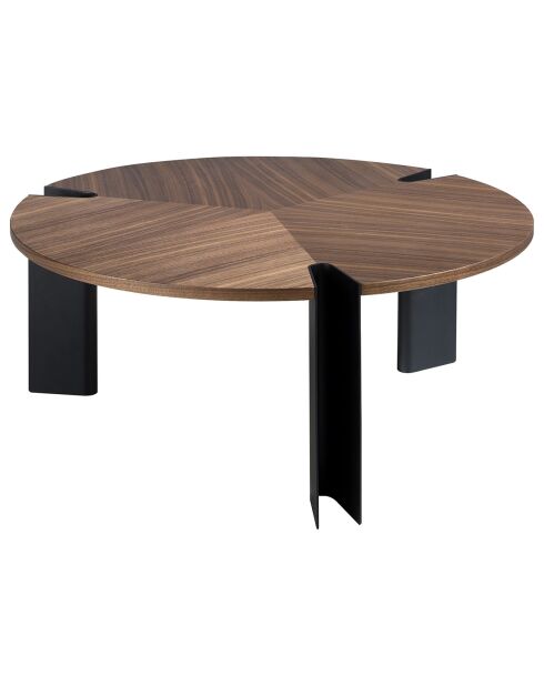 Table basse ronde noyer/noir - 90x90x36 cm