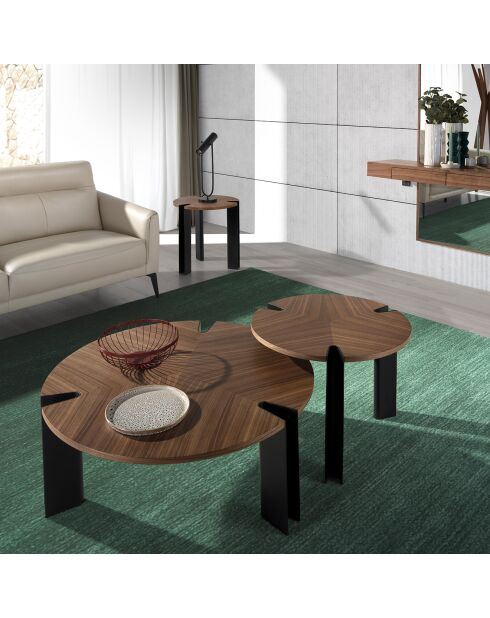 Table basse ronde noyer/noir - 90x90x36 cm