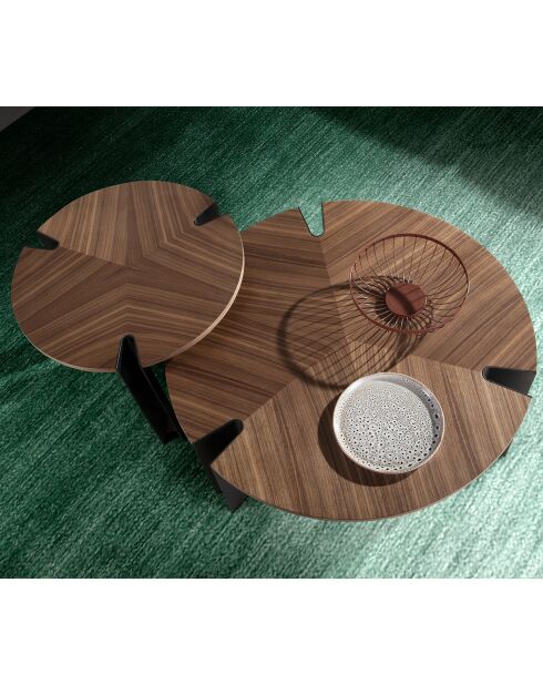 Table basse ronde noyer/noir - 90x90x36 cm