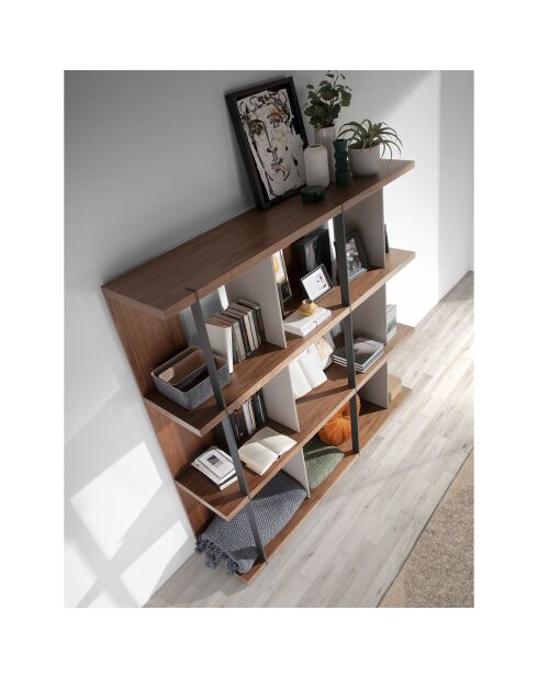 Bibliothèque gris/noyer/noir - 180x40x170 cm