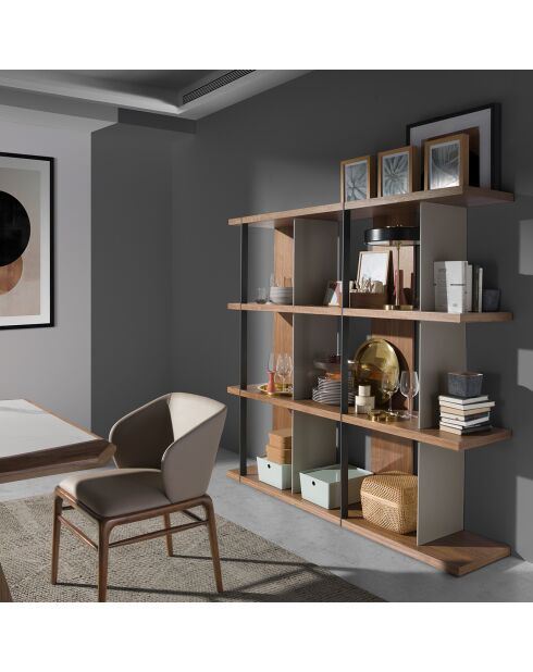 Bibliothèque gris/noyer/noir - 180x40x170 cm