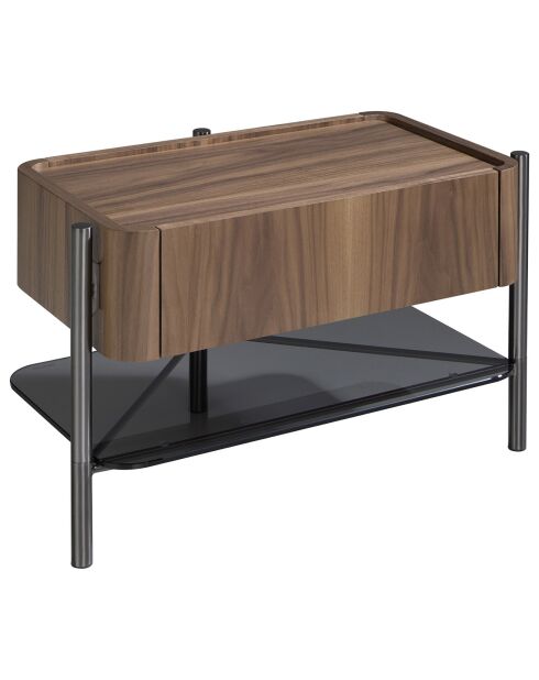 Table de chevet avec un tiroir de rangement. noyer/noir - 65x39x39 cm
