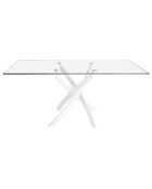 Table de salle à manger avec plateau en verre trempé transparent/blanc - 140x95x75 cm