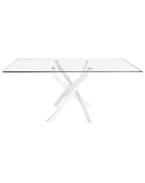 Table de salle à manger avec plateau en verre trempé transparent/blanc - 140x95x75 cm