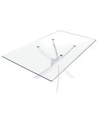 Table de salle à manger avec plateau en verre trempé transparent/blanc - 140x95x75 cm