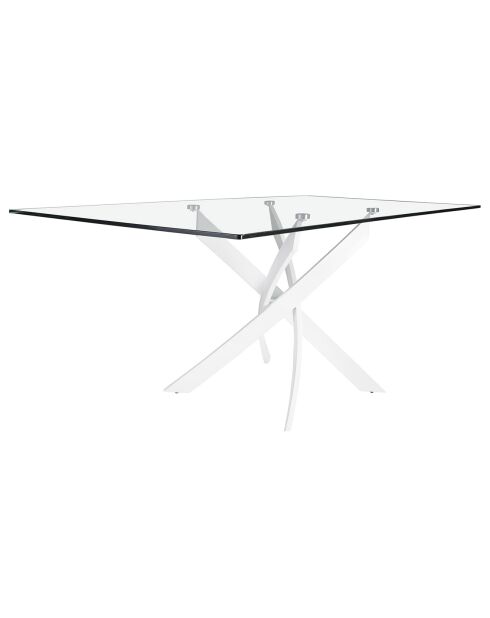 Table de salle à manger avec plateau en verre trempé transparent/blanc - 140x95x75 cm
