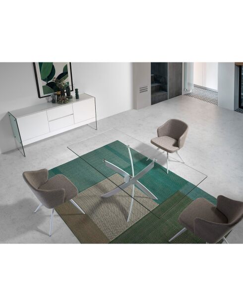 Table de salle à manger avec plateau en verre trempé transparent/blanc - 140x95x75 cm