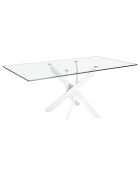 Table de salle à manger avec plateau en verre trempé transparent/blanc - 140x95x75 cm