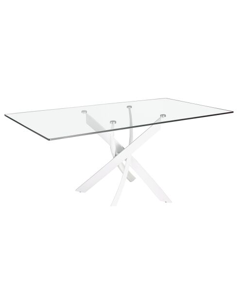Table de salle à manger avec plateau en verre trempé transparent/blanc - 140x95x75 cm