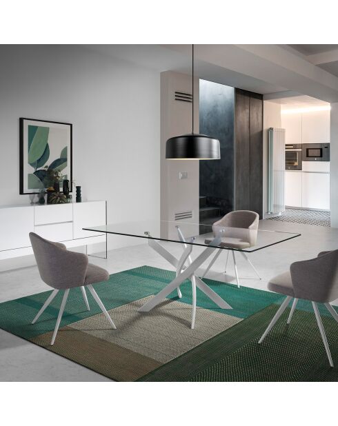 Table de salle à manger avec plateau en verre trempé transparent/blanc - 140x95x75 cm