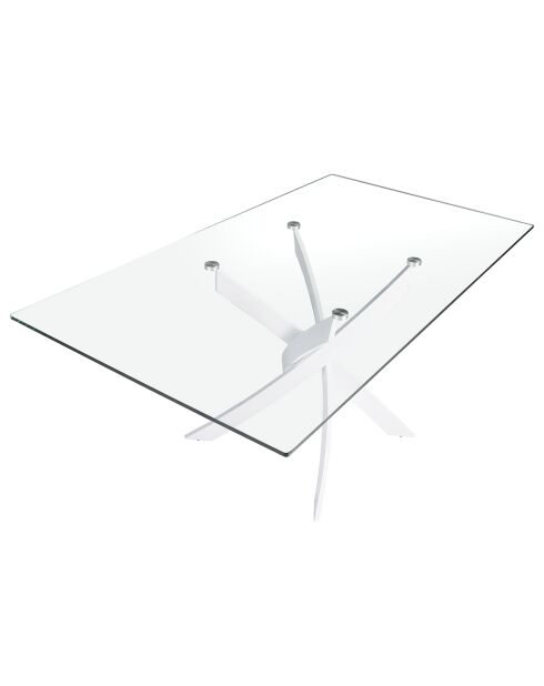 Mesa de comedor con tapa de cristal templado transparente/blanco - 160x95x75 cm